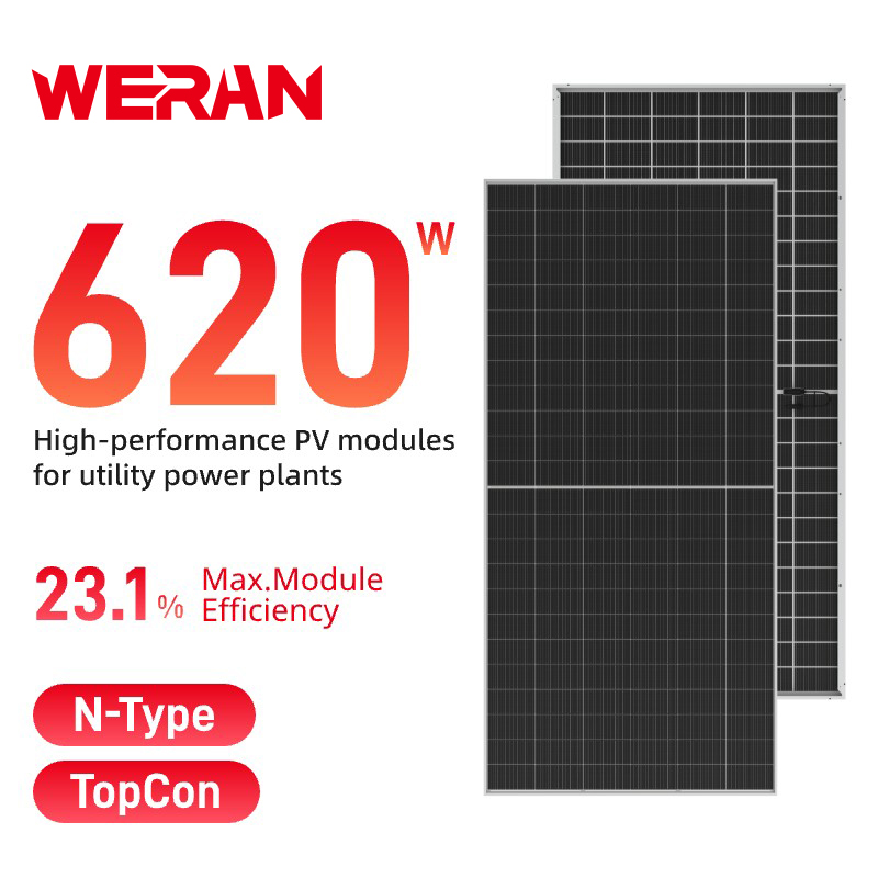 WERAN 595-625W Geniş Formatlı Çift Yüzlü Güneş Paneli – Hizmet, EPC ve Toptan Satış Projeleri için OEM Çift Camlı PV Modülü