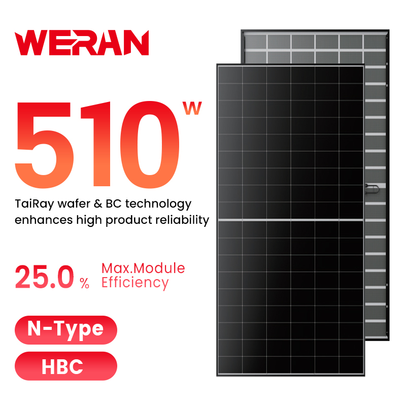 WERAN 495-510W Konut Arka Kontak Güneş Paneli – Distribütörler ve Montajcılar için OEM Çift Camlı Çatı Üstü PV Modülü